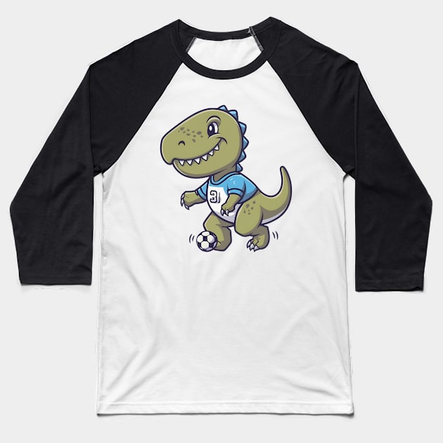 Focused dinosaur playing football Baseball T-Shirt by Spaceboyishere